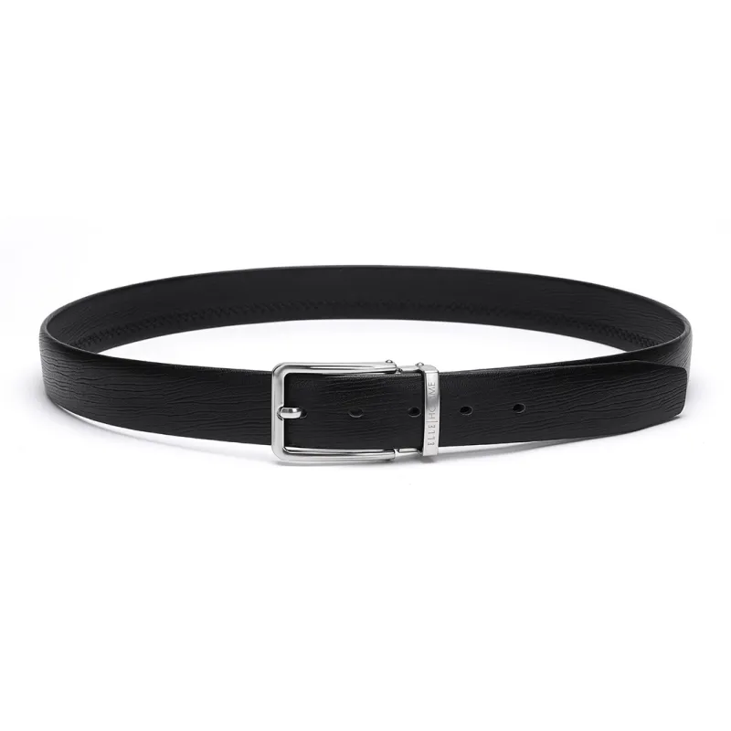 ELLE HOMME Pin Buckle Belt Casual Fashion Top Grain Cow Leather Belts Men's Black Width 3.4cm-7