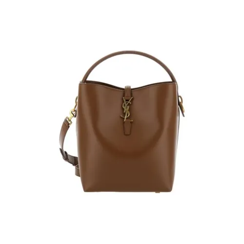 SAINT LAURENT Shiny Leather Bucket Bags Shoulder Bag Crossbody Bag Handbag Women's Dark Brown