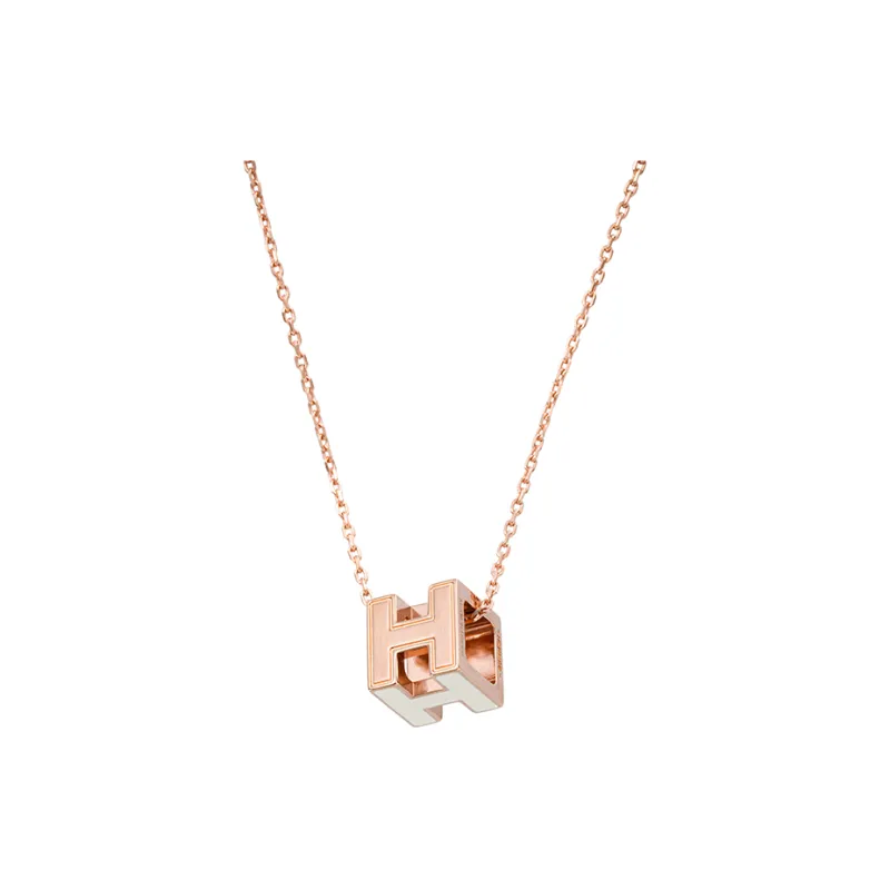 HERMES Cage D'H Gold Plated Necklaces Women's White Rose Gold-0