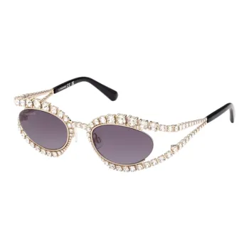 Swarovski Metal Faux Crystal Irregular Shape Sunglasses Women's Gold