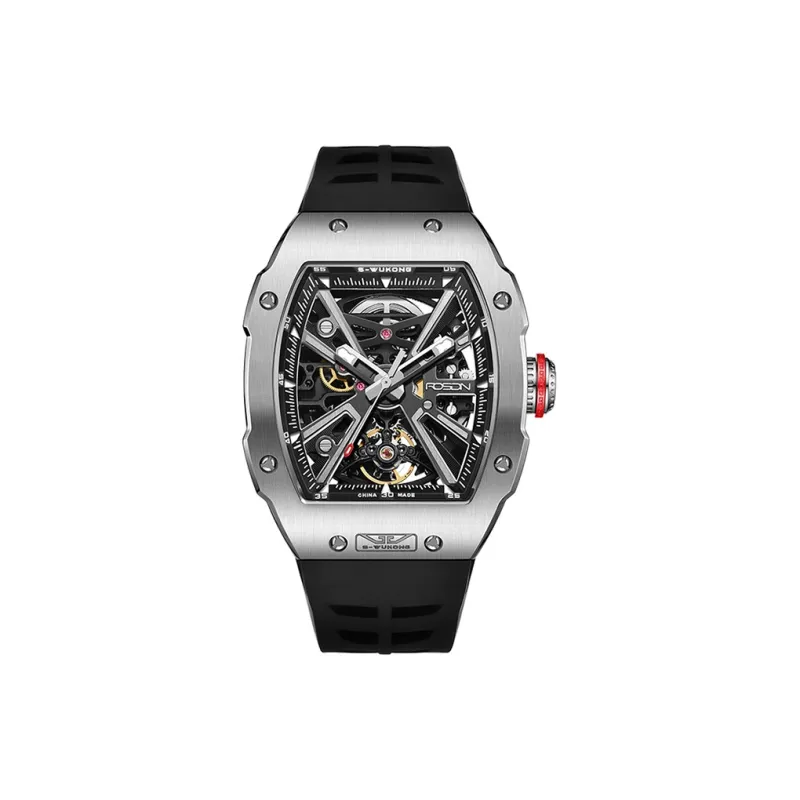 ROSDN Trendy And Cool Men's Watch Mechanical Movement Fluoroelastomer Strap Watch Men's Watches Black Dial-7