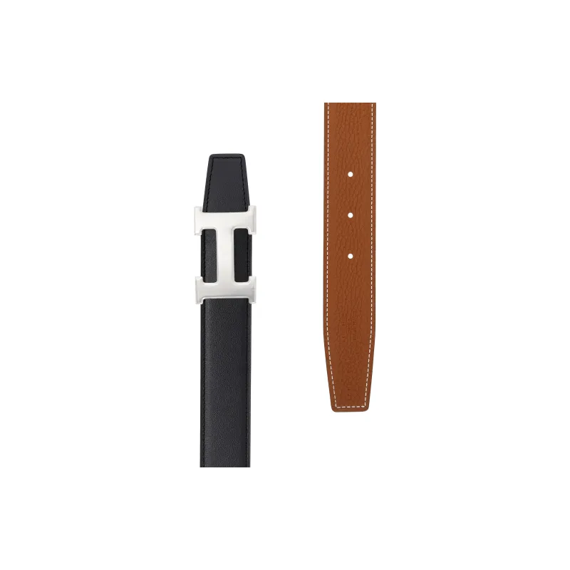 HERMES Cow Leather Belt Men's Black/Gold Width 3.2cm - Cheap