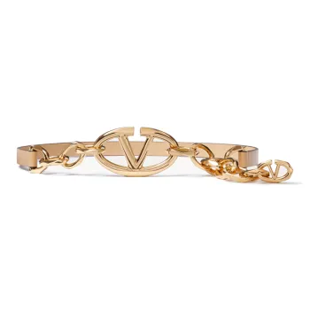 Valentino Letter Logo Leather Belts Women's Gold Width 1.5cm