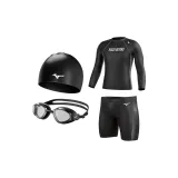 Plano Four-Piece Set[Square Leg Swim Trunks+Long-Sleeved Swimsuit+Swimming Cap+Swim Goggles]