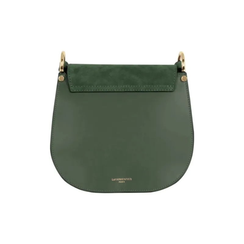 Le Parmentier Orchid Suede Smooth Leather Bonded Crossbody Bag Shoulder Bag Women's Dark Green-2