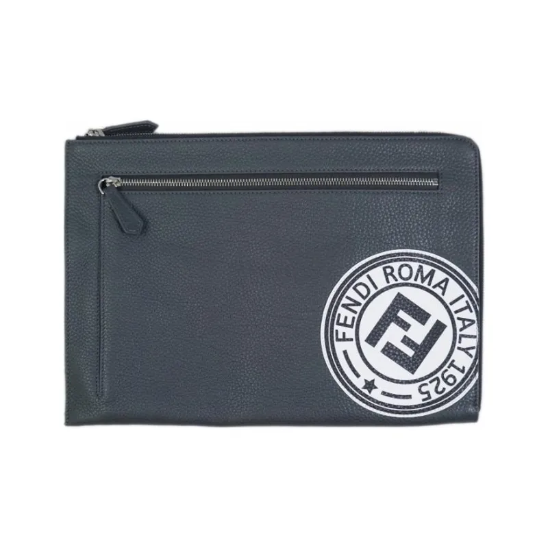 FENDI Calfskin Clutch Men's Blue-0
