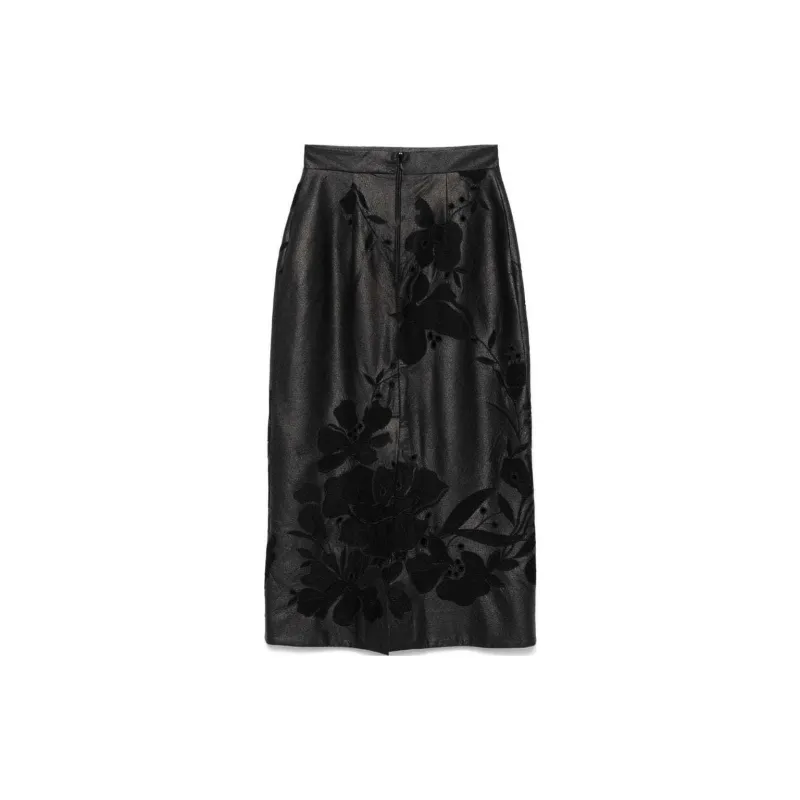 ELIE SAAB Embroidered Faux leather Maxi Skirt-1