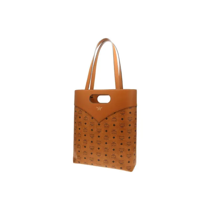 MCM Leather Blend Tote Bag, Shopping Bag, Shoulder Bag, Crossbody Bag, Handbag Tubas Women's Cognac-1