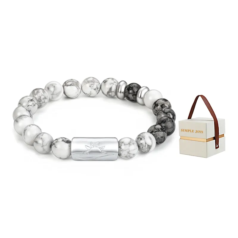 SIMPLE JOYS Obsidian White Turquoise Map Stone Bracelets Unisex Black, White, Gray Gift Box Set-11