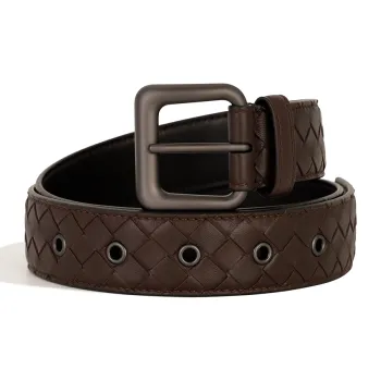 Bottega Veneta Double-Sided Cut-Out Decoration Pin Buckle Leather Belts Unisex Brown Width: 3cm