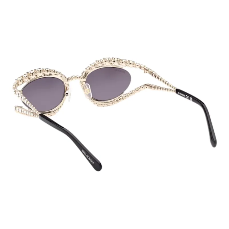 Swarovski Metal Faux Crystal Irregular Shape Sunglasses Women's Gold-3