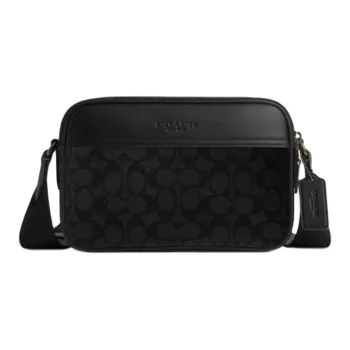 COACH Graham Artificial Leather Cow Leather Patchwork Shoulder Bag Crossbody Bag Medium Size Men's Black
