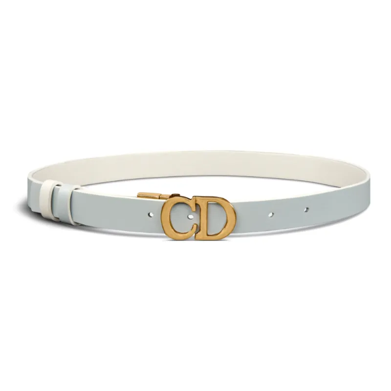 DIOR CD Smooth Belt Buckle, Horseback Double Sided Leather Belts Women's White Width  2CM-2