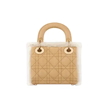 DIOR Lady Dior Suede Cow Leather Shearling Lady Dior Bag, Shoulder Bag, Crossbody Bag, Handbag Mini Women's Beige