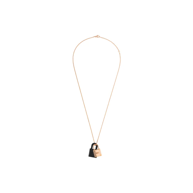 HERMES O'Kelly Calfskin Necklaces Women's Black Rose Gold Noir-2