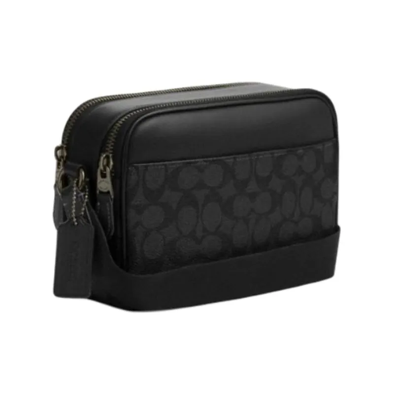 COACH Graham Artificial Leather Cow Leather Patchwork Shoulder Bag Crossbody Bag Medium Size Men's Black-1