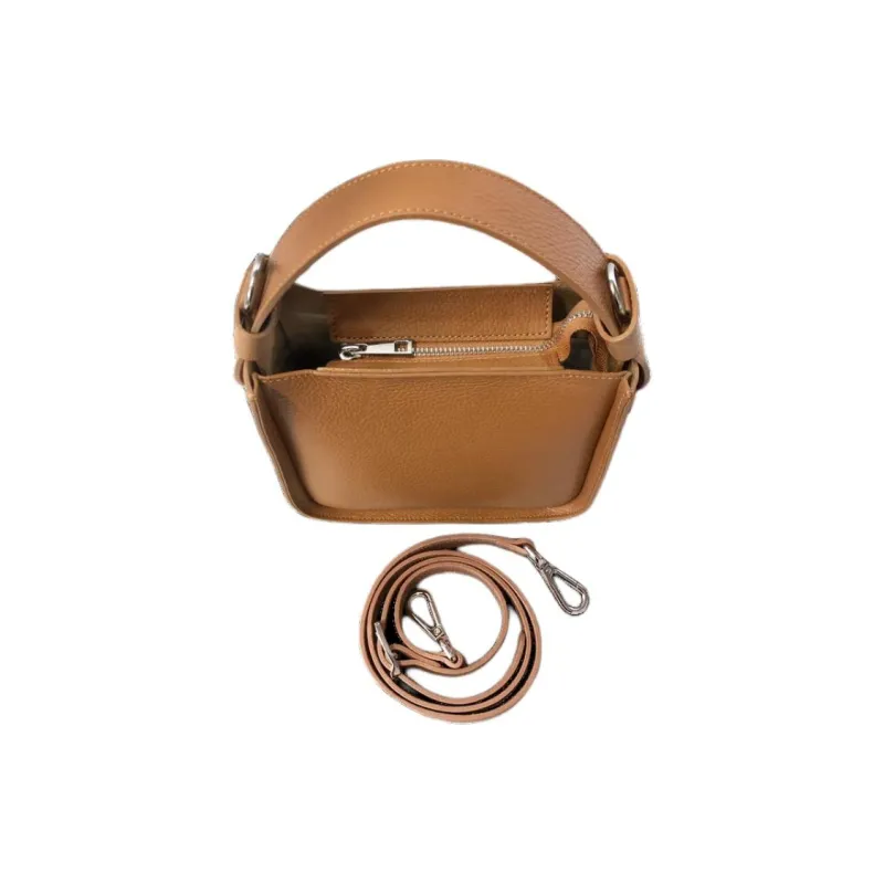 Le Parmentier Genuine Leather Embossed Shoulder Bag Crossbody Bag Handbag Small Size Women's Brown-2