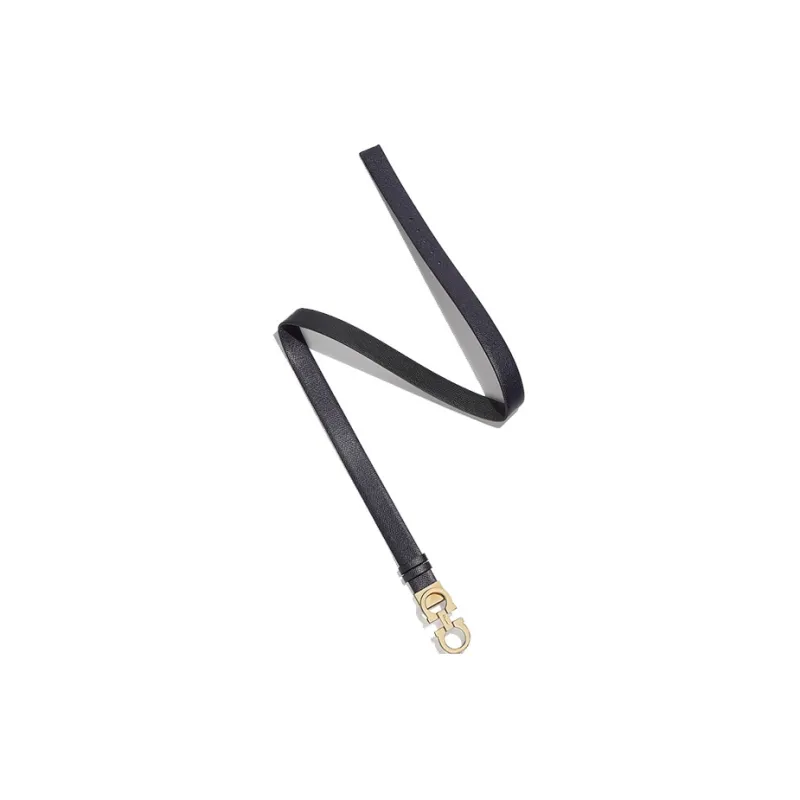 FERRAGAMO Double Sided Gold Tone Lock Cross Ribbed, Cow Leather Belt, Blue Black, Width 2.5cm Unisex-1