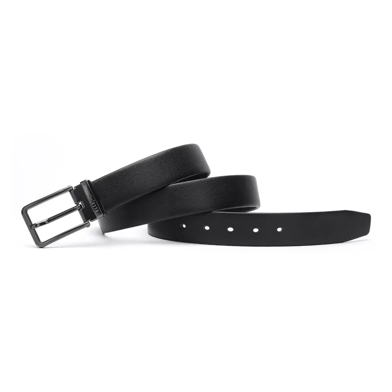 ELLE HOMME Pin Buckle Belt Casual Fashion Top Grain Cow Leather Belts Men's Black Width 3.4cm-11