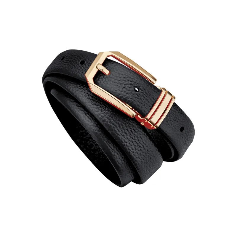 WilliamPOLO Cow Leather Leather Belts Women's Gold Buckle Black Strap 2.4cm Width-5