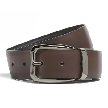 Zegna Double Sided Letter Logo Pin Buckle Leather Belts Men's Brown Width  3.5cm