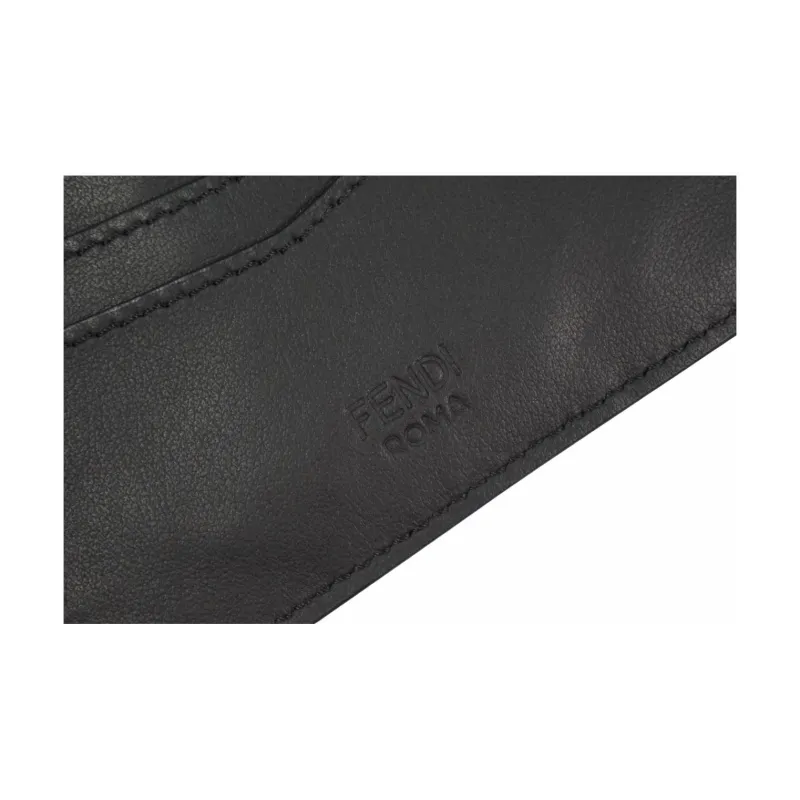 FENDI Crocodile Leather Patchwork Calfskin Card Holder Men's Black-4