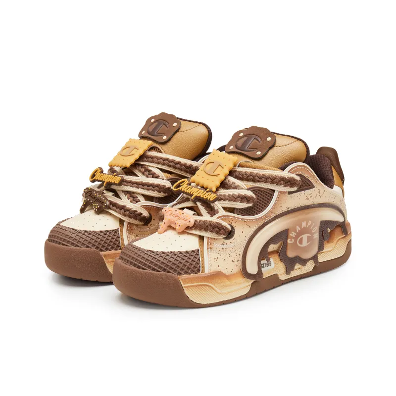 Champion Essentials Burnt Tearing TronSkate V1 Low Top Skateboard Shoes Women's Yellow Brown-2