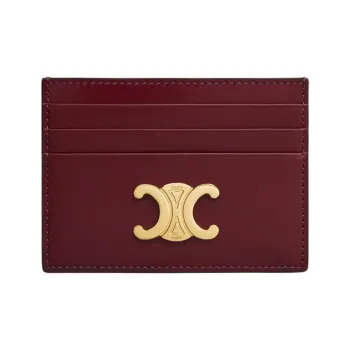 CELINE Calfskin Card Holder Women's Light Burgundy Red