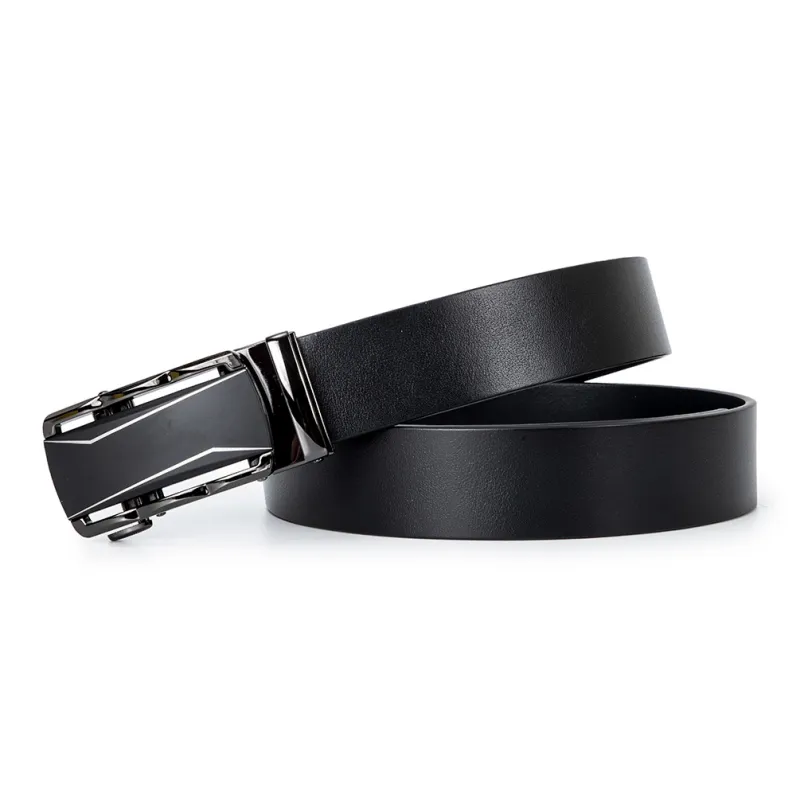 BAIJUAN Leather Belts Men Black Buckle Black Strap-1