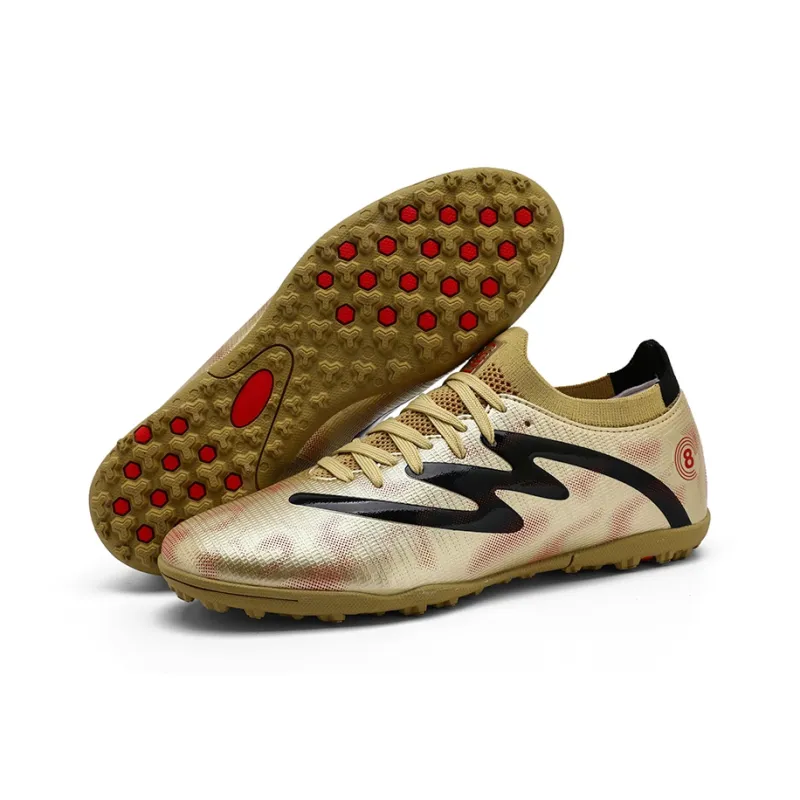 MEKY Soccer Shoes Unisex Low Top Black/Gold/Cyan-2