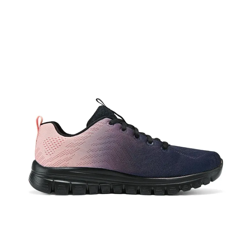 Skechers Graceful Cushioned Wear Resistant Breathable Low Top Running Shoes Women's Black Pink-1
