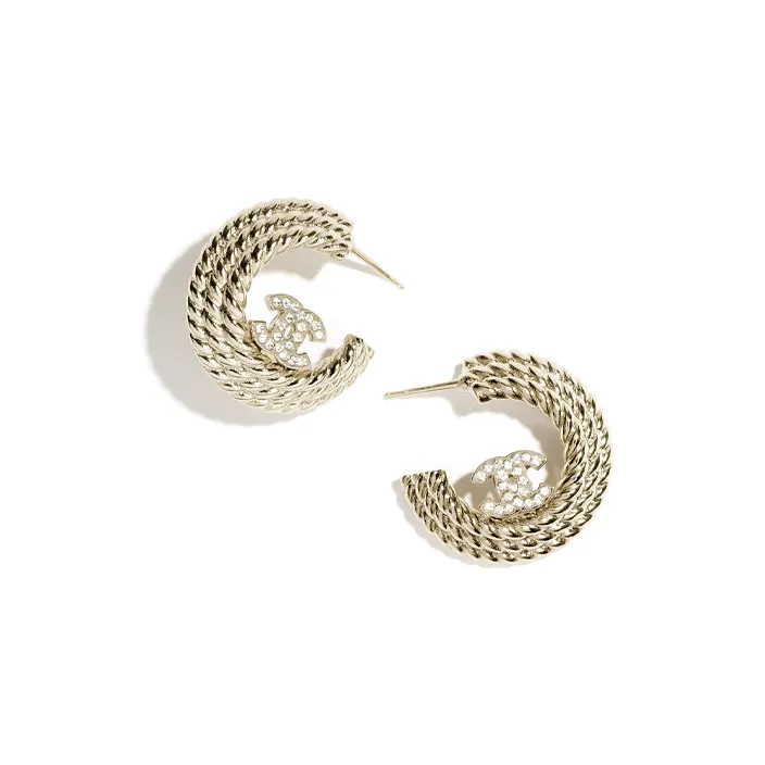 CHANEL Metal Crystal Earrings Women's Silver-0