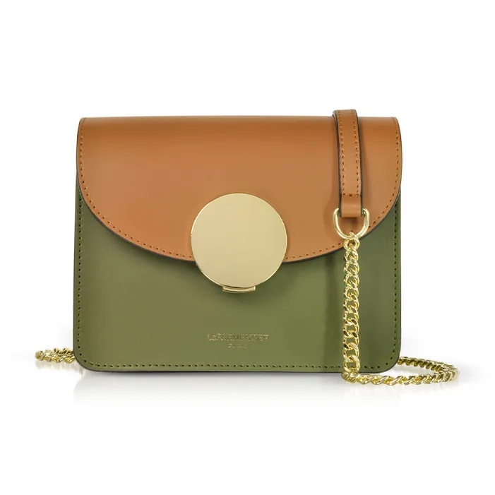 Le Parmentier Genuine Leather Crossbody Bag Shoulder Bag Mini Women's Caramel Patchwork Green-0