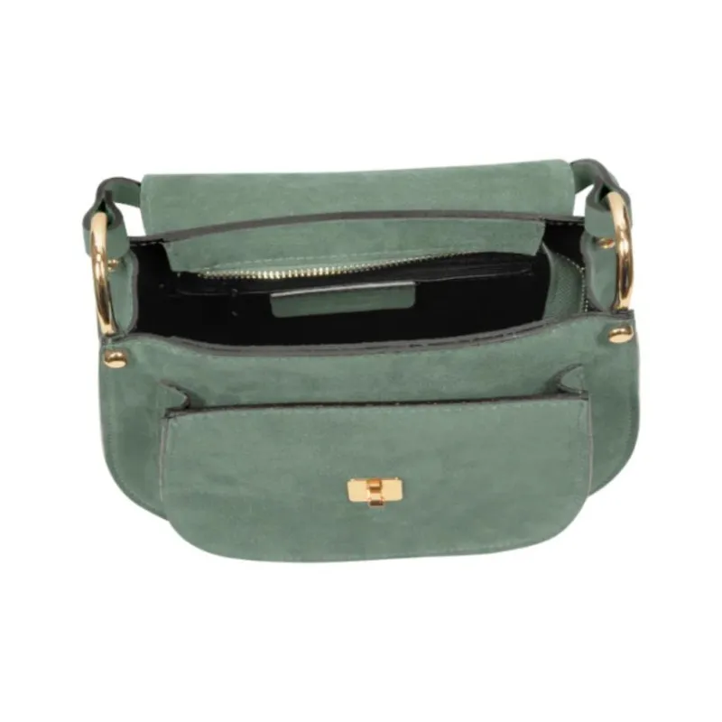 Le Parmentier Orchid Suede Smooth Leather Bonded Crossbody Bag Shoulder Bag Women's Dark Green-3