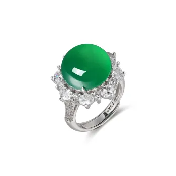 Cuiya Golden Building Chalcedony Jade Rings Unisex