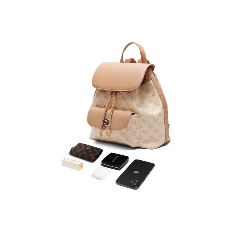 BELLE Artificial Leather Backpack Medium Size Women's Letter Print-4