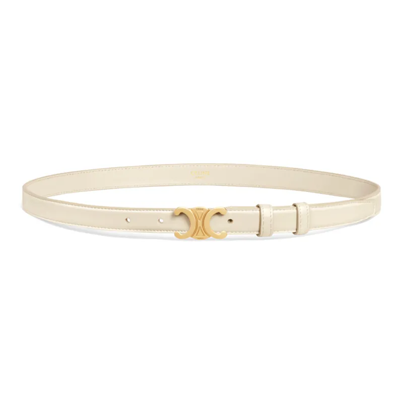 CELINE Double C Decoration Smooth Buckle Leather Belts Women's Beige Width 1.8cm-1