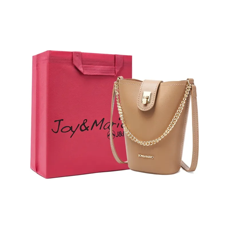 Joy&Mario Cow Leather Cell Phone Pouch, Bucket Bag, Shoulder Bag Small Size Women's Ecru/Milk Brown/Classic Black-4