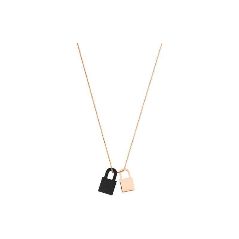 HERMES O'Kelly Calfskin Necklaces Women's Black Rose Gold Noir-1