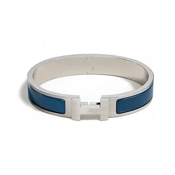 HERMES Clic H Metal Bangles Men's Silver/Blue