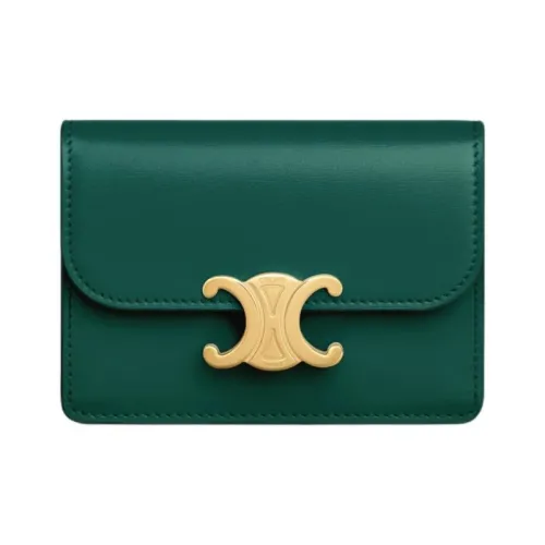 CELINE Triomphe Shiny Cow Leather Wallet, Card Holder Women's Racing Green