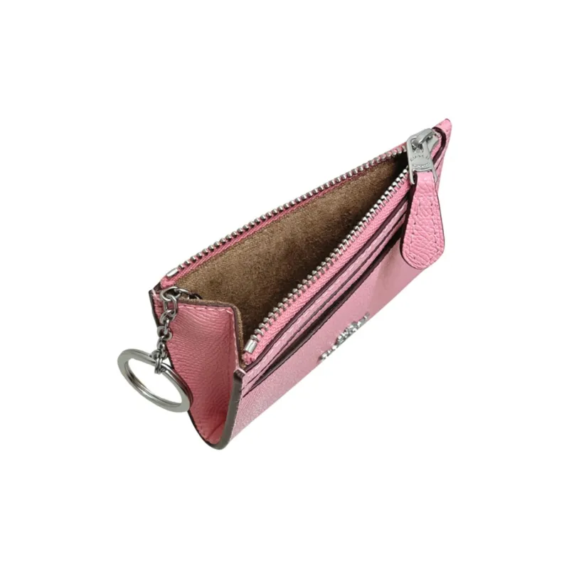 COACH Mini Id Skinny Cross-Stitch Leather Document Wallet Coin Purse Card Holder Mini Women's Light Pink-2