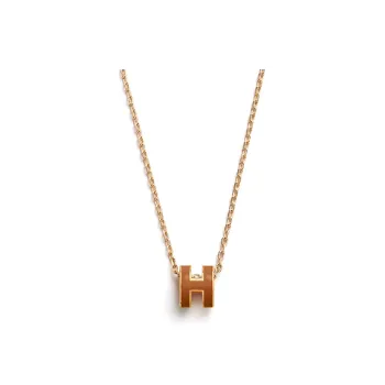 HERMES POP H Collection Lacquered Finish, Metal, Gold Plated Metal Necklaces Unisex Gold