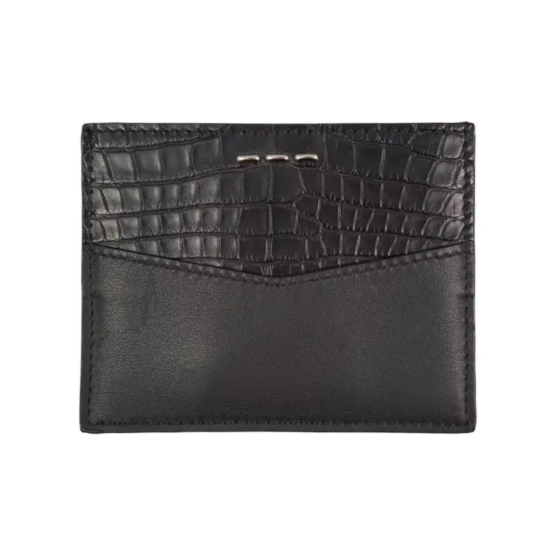 FENDI Crocodile Leather Patchwork Calfskin Card Holder Men's Black-0
