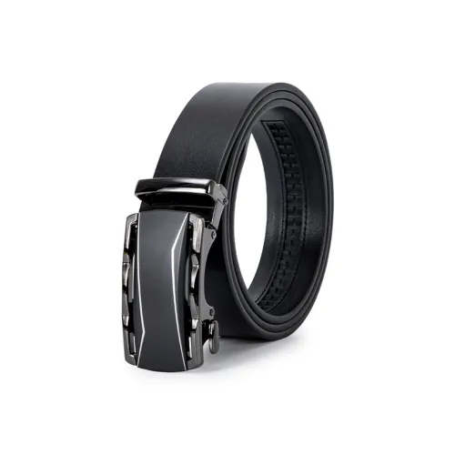 BAIJUAN Leather Belts Men Black Buckle And Black Strap