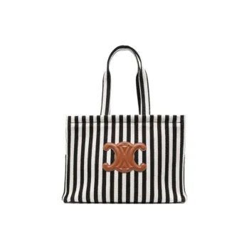 CELINE Fabric With Cow Leather Tote Bag, Shopping Bag, Handbag Large Size Women's Black White