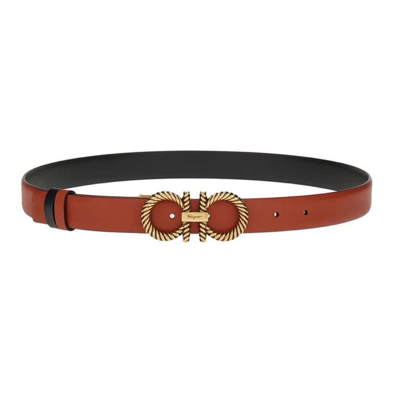 Ferragamo Gancini Leather Belts Women's Red-0