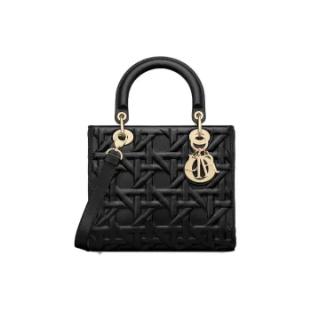 DIOR Lady Dior Calfskin Shoulder Bag Crossbody Bag Handbag Medium Size Women's Black