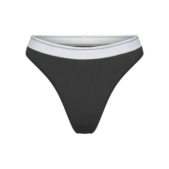 SKIMS FW24 Cotton Collection COTTON RIB THONG Underpants Women's 1 Pack Soot Stripe/Smoke Gray Stripes