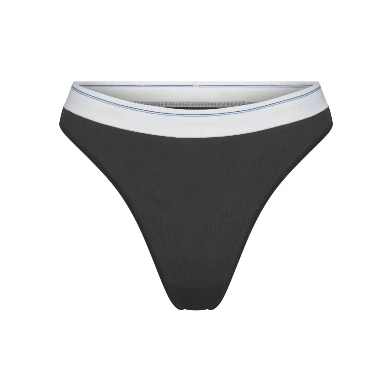SKIMS FW24 Cotton Collection COTTON RIB THONG Underpants Women's 1 Pack Soot Stripe/Smoke Gray Stripes-0